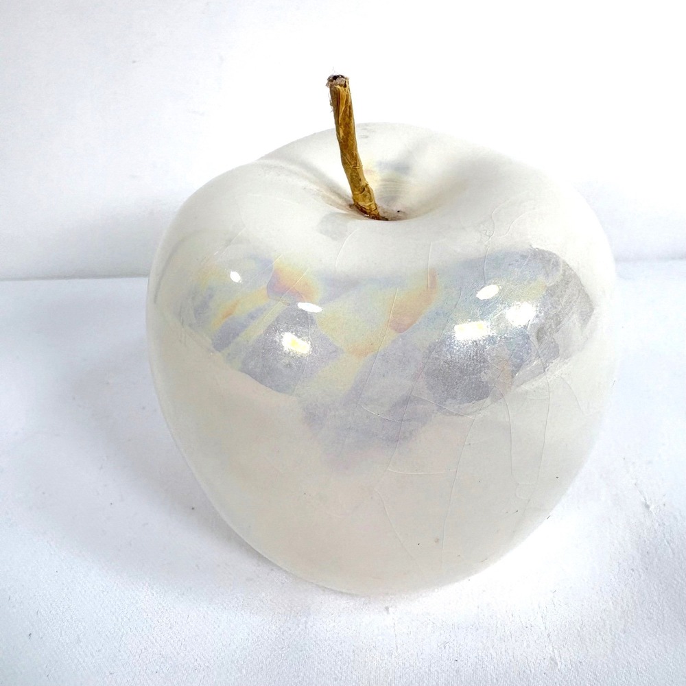 Ceramic Apple White Iridescent Pearlescent  Glaze Decor Figurine - Picture 2 of 9